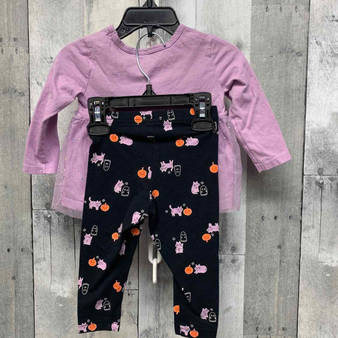 Size 12 Months Purple/Black Carter's Shirt/Leggings