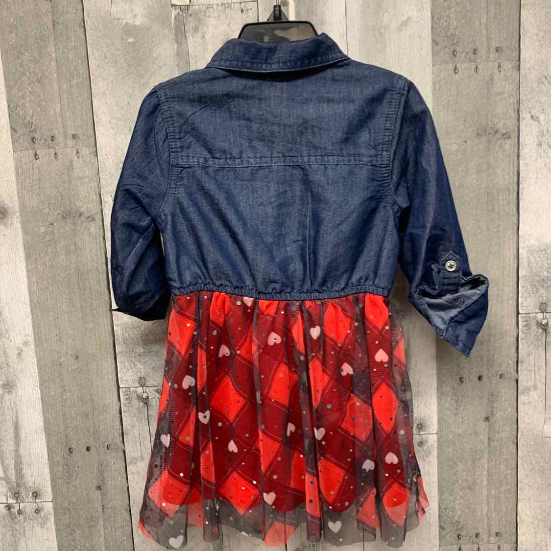 Size 3T Denim/Red Mid Brand LS Dress