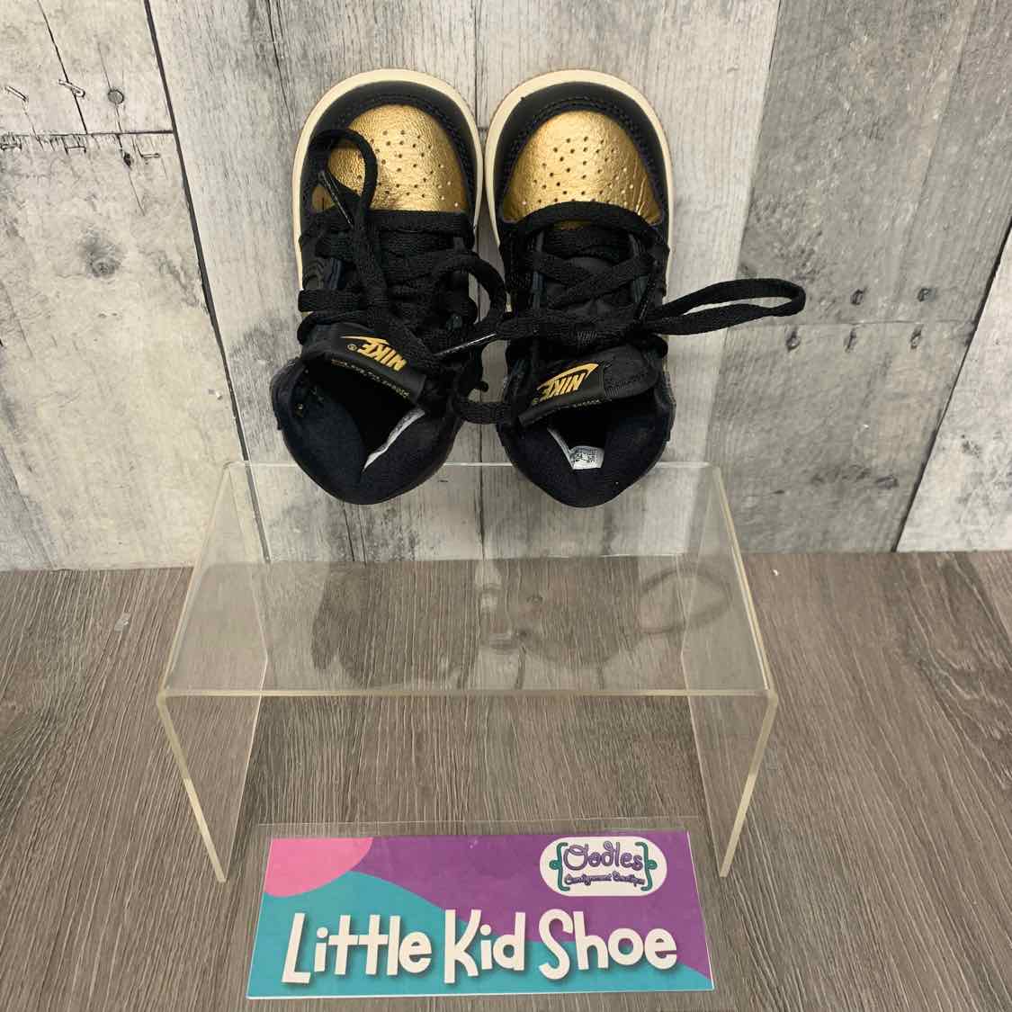Size 4 Black/Gold Sport Brand Sneakers