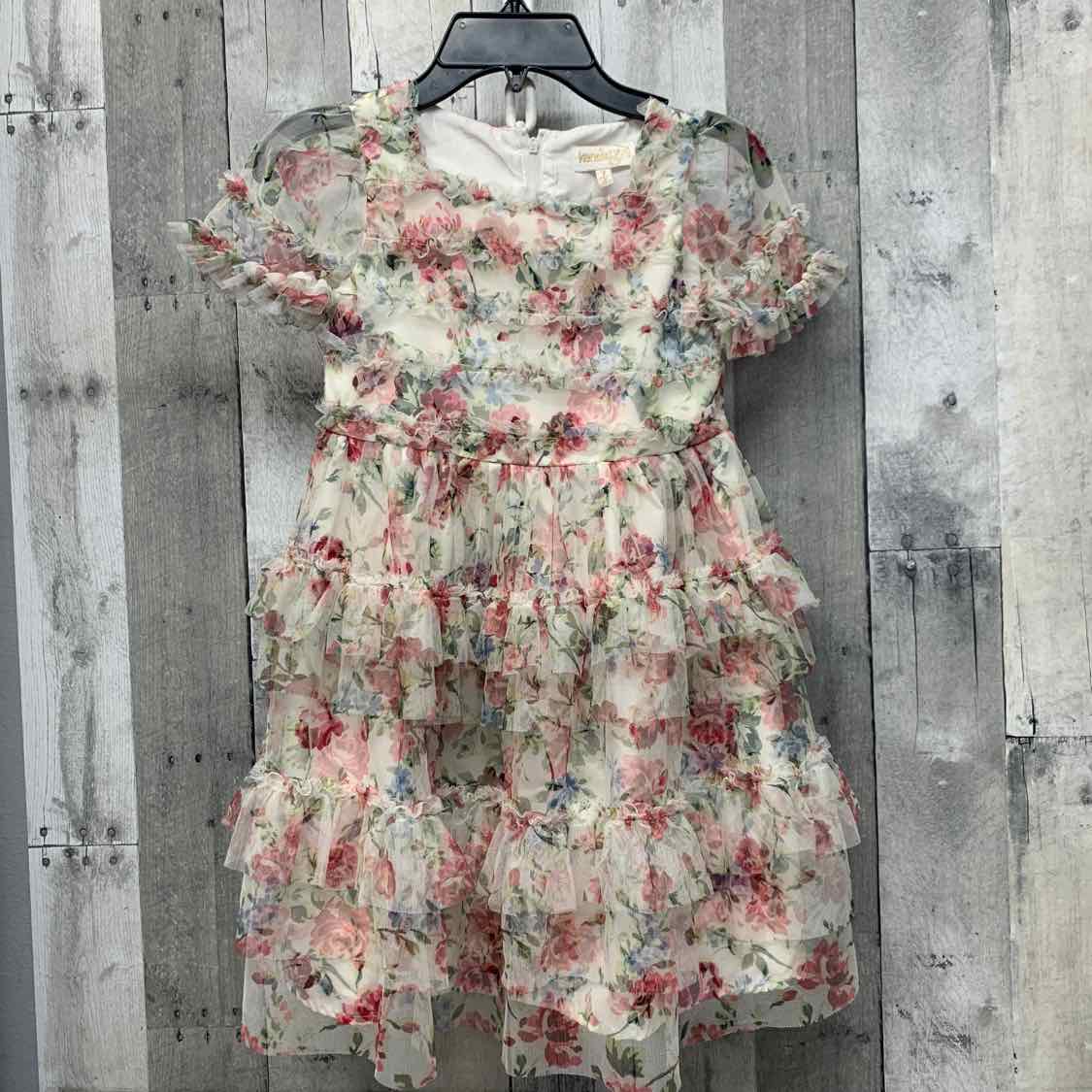 Size 7 White Floral Print Mid Brand Dress
