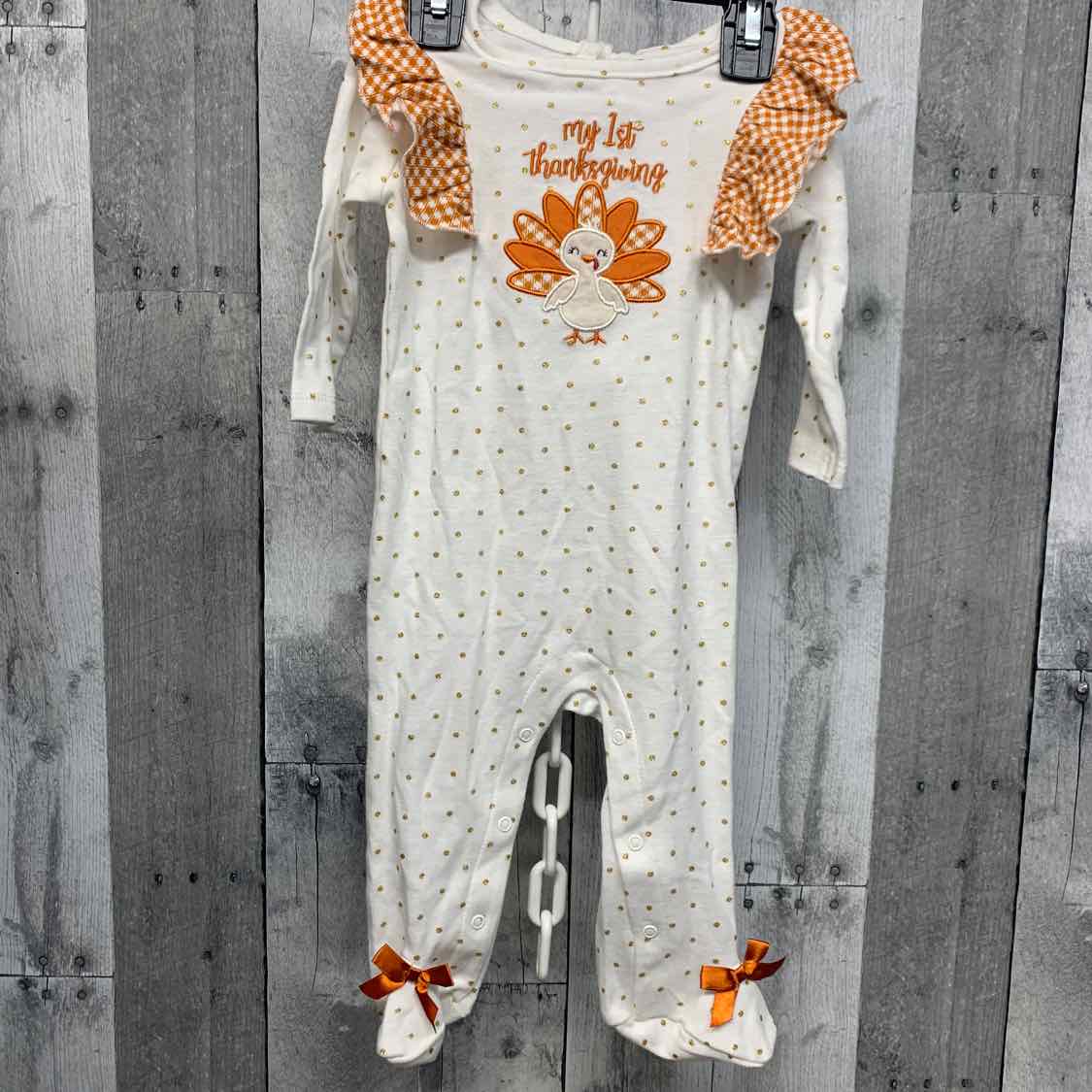 Size 9 Months White/Orange Baby Essentials Footy PJs