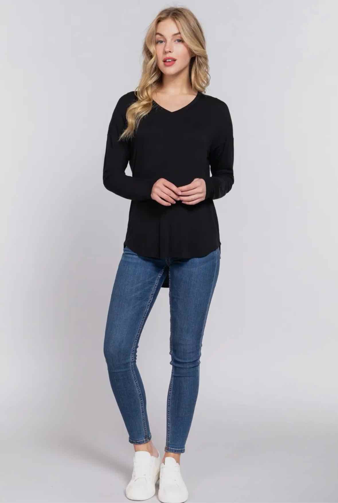 Long Sleeve Dolman V Neck Jersey Top