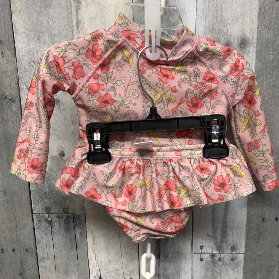 Size 12 Months Pink Floral Print Penelope Mack Swim Suit - 2pc+