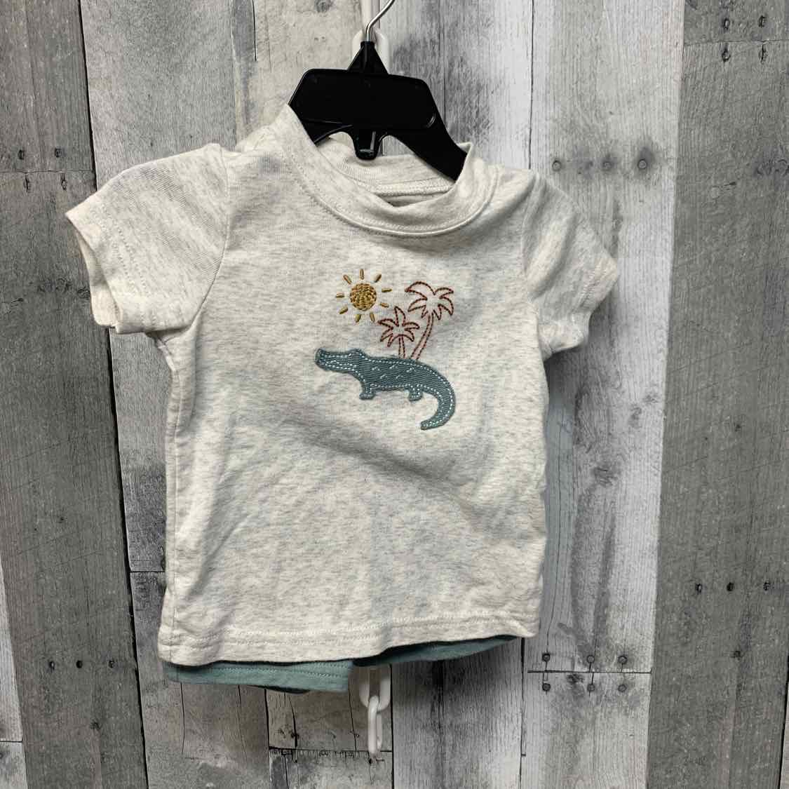 Size 9 Months Gray/Green Just One You Shirt/Shorts