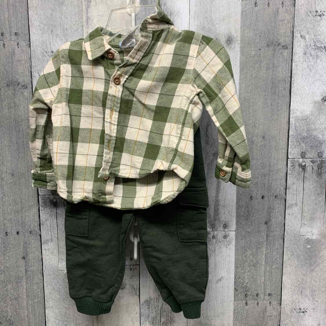Size 12 Months Green Plaid Little Lad Shirt/Pants