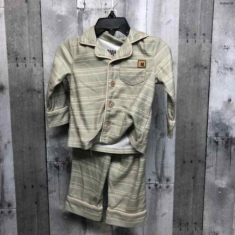 Size 12 Months Green Striped B Brand 2pc PJs