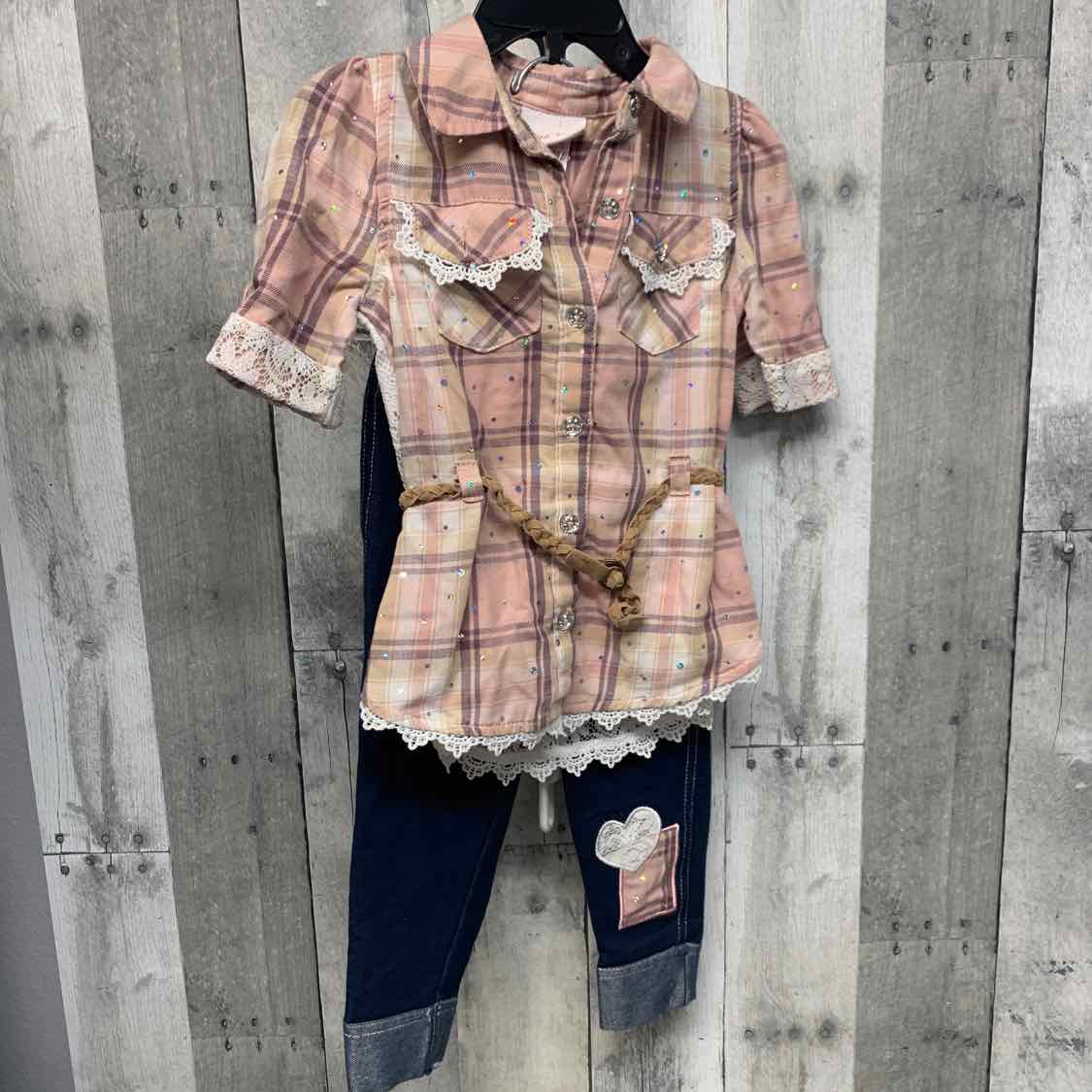 Size 2T Pink/Denim Little Lass Shirt/Leggings