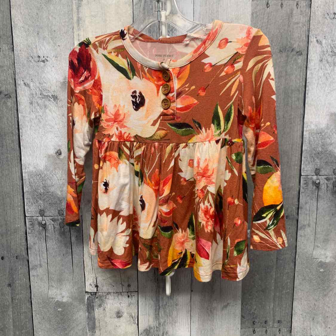 Size 2T Pink Floral Print Posh Peanut Long Sleeve Shirt