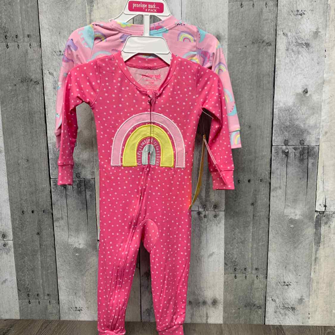 Size 12 Months Pink Print Penelope Mack Footy PJs