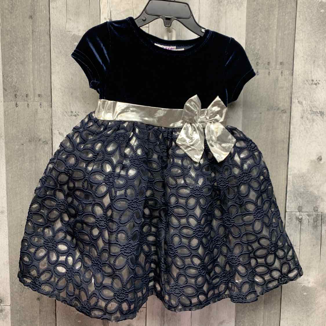 Size 2T Navy/Silver Blueberi Boulevard Dress
