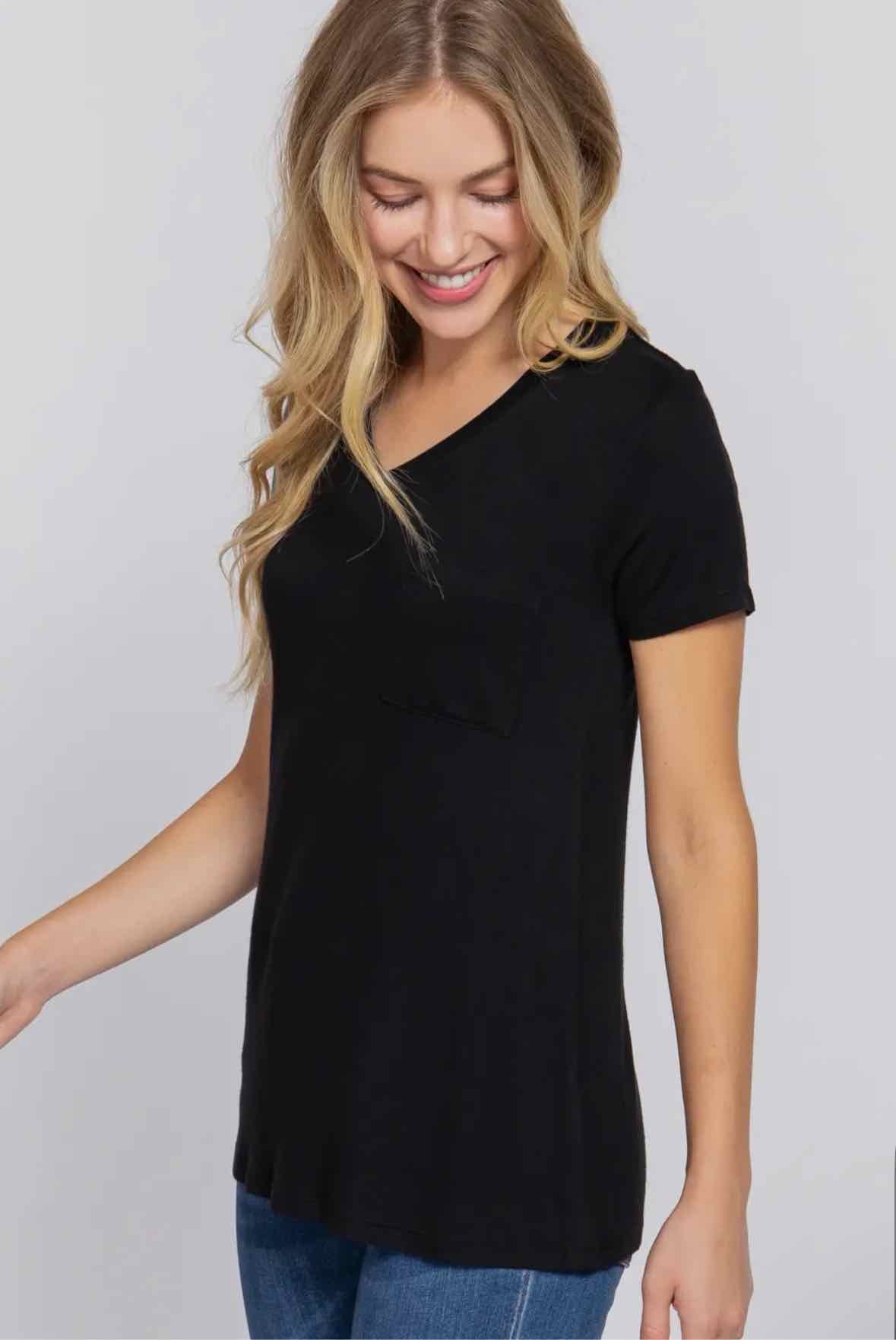 Short Sleeve V Neck W/ Pocket Jersey Top