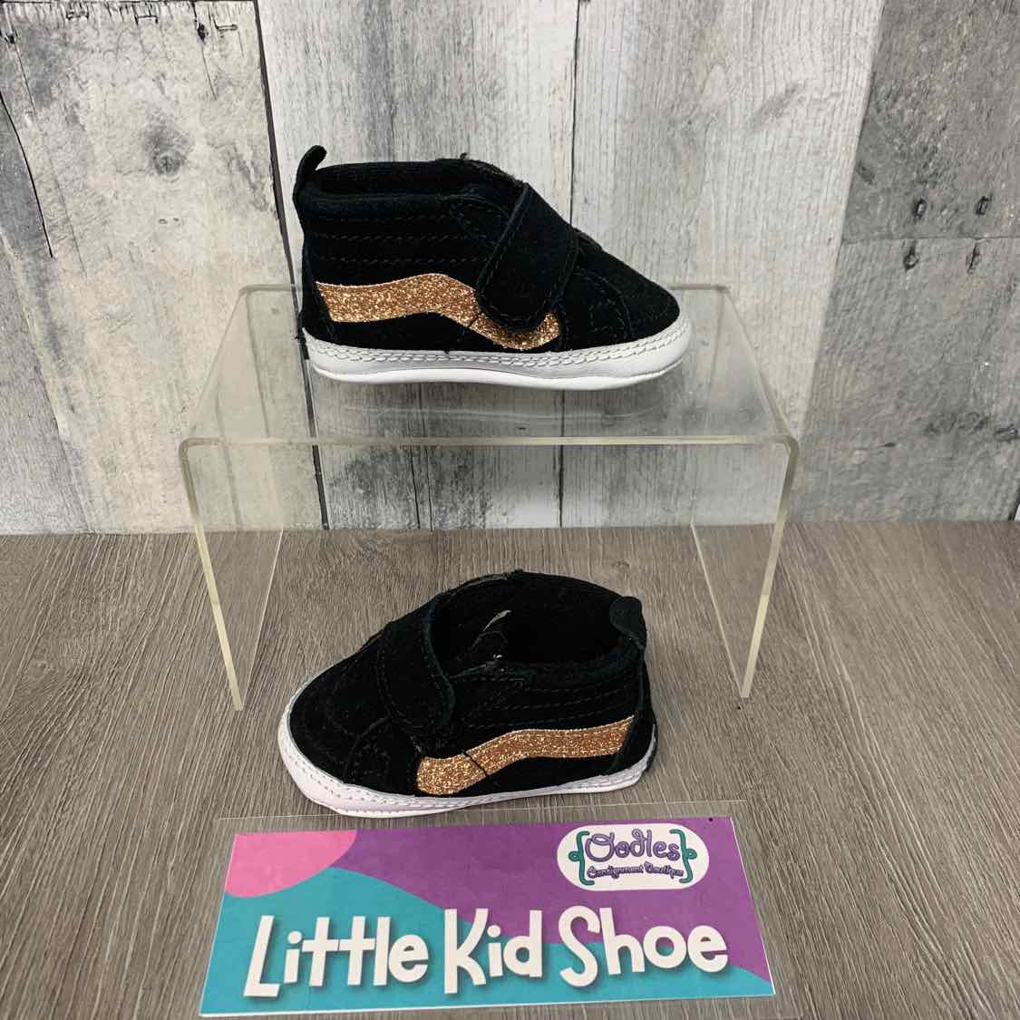 Size 3 Black/Gold Vans Soft Sole Shoes