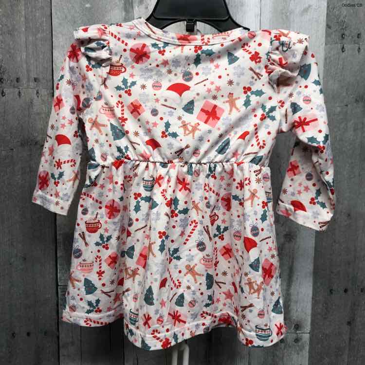Size 6-9 Months White Print Mid Brand LS Dress