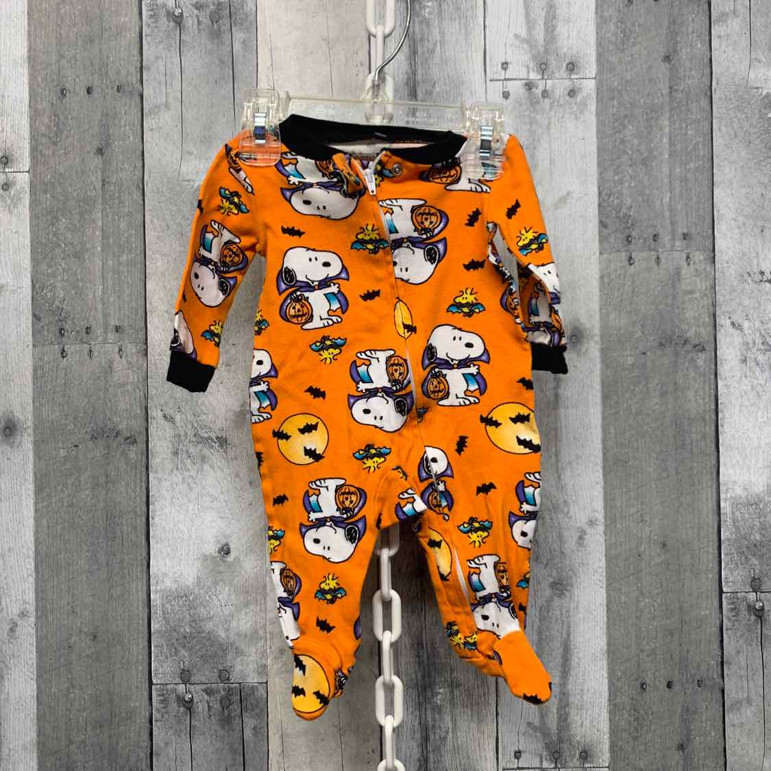 Size 0-3 Months Orange Print Peanuts Footy PJs