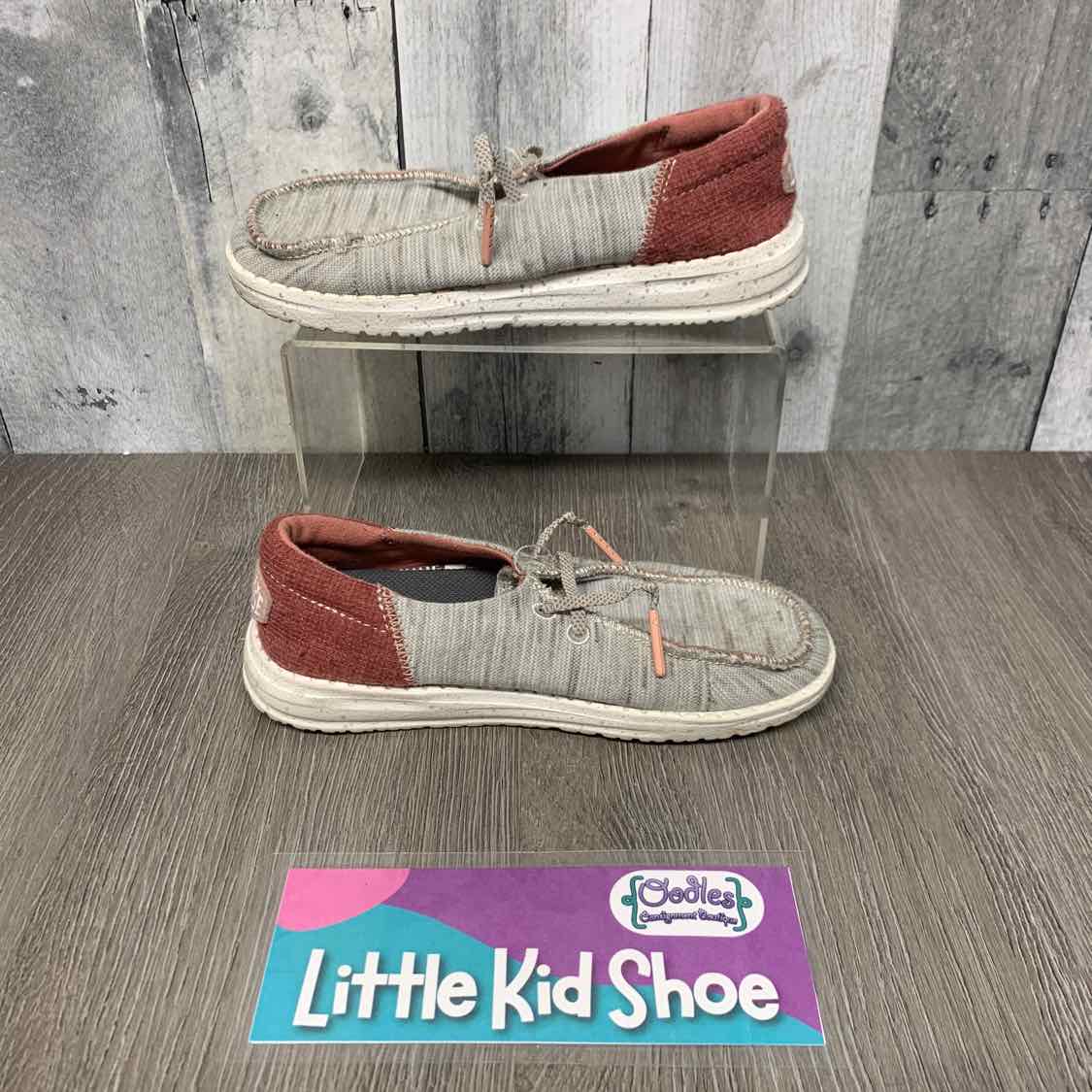 Size 12 Gray/Burgundy Hey Dude Loafers