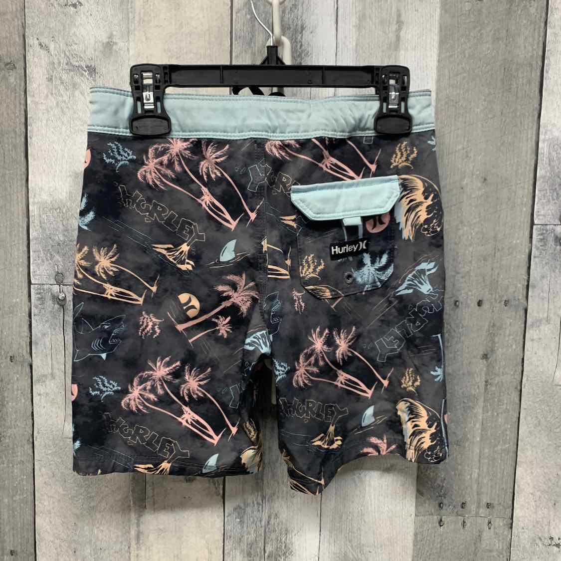 Size 7 Gray/Blue Hurley Swim Trunks