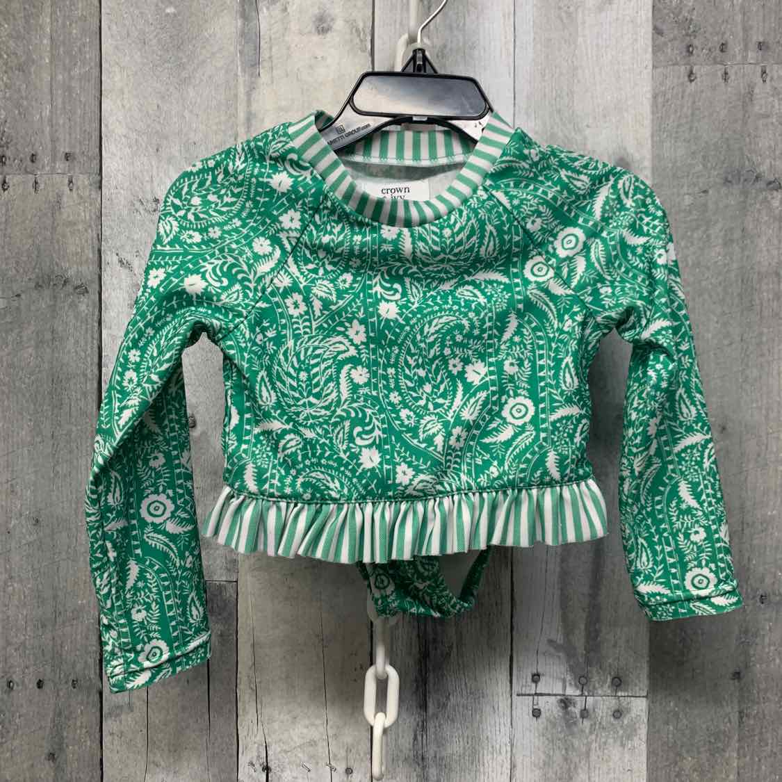 Size 2T Green/White Crown & Ivy Swim Suit - 2pc+