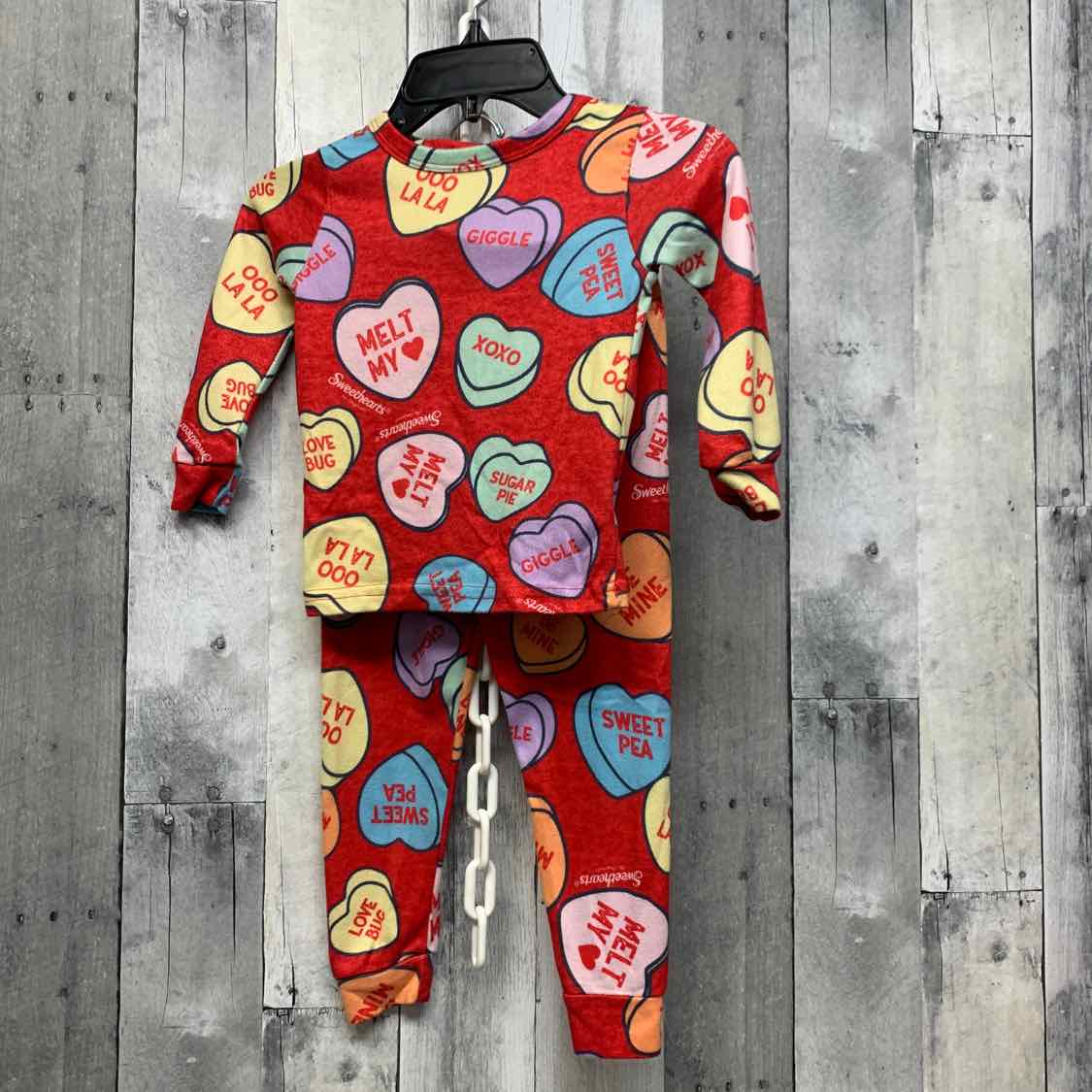 Size 4T Red Print Sweet Heart Rose 2pc PJs