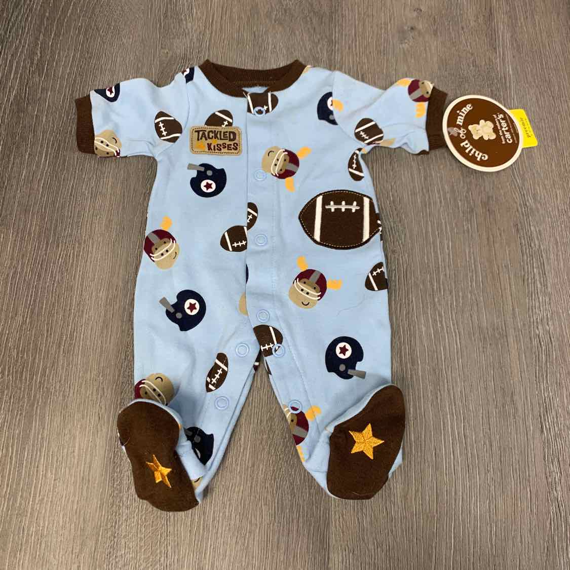 Size Preemie Blue/Brown Child of Mine Footy PJs