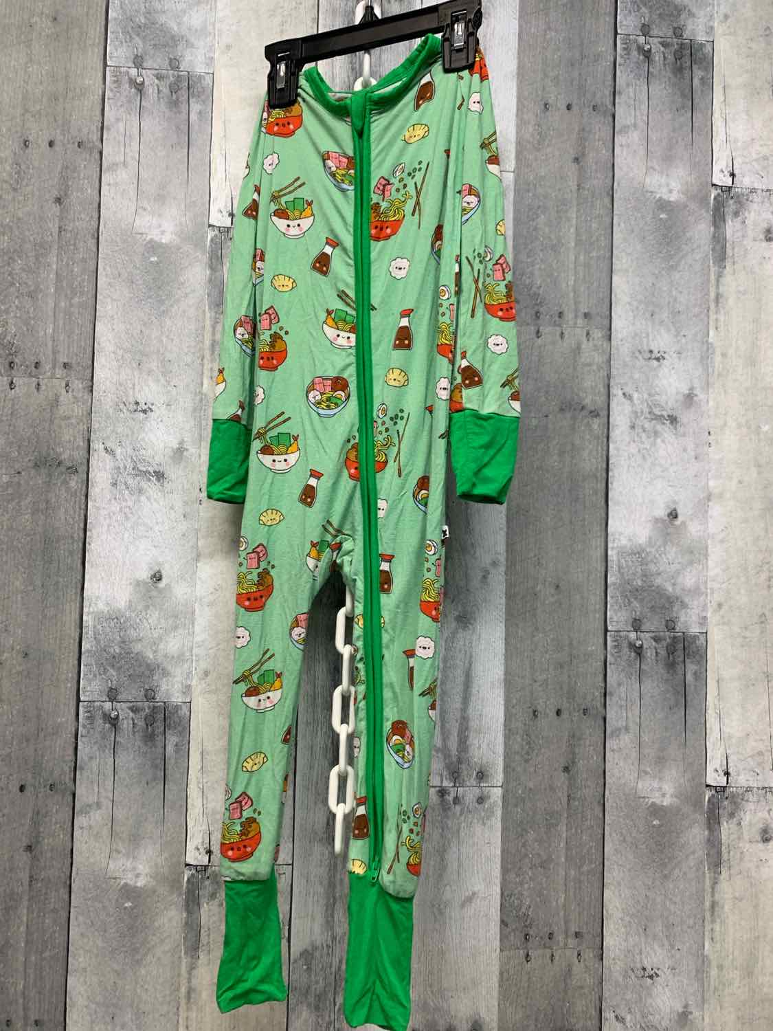 Size 2T Green Print Bamboo Footy PJs
