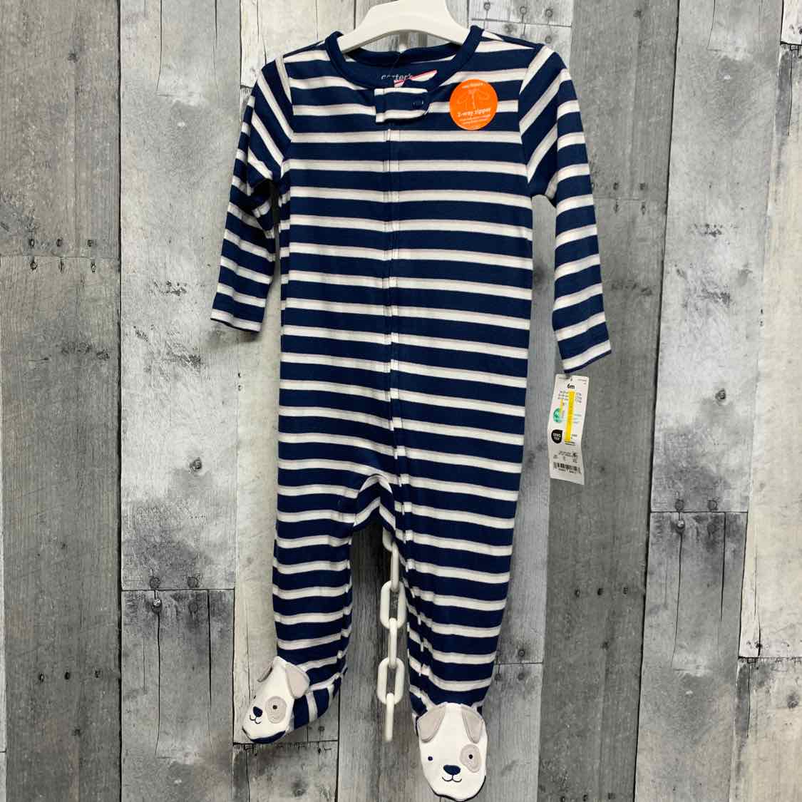 Size 12 Months Navy Striped Just One You Footy PJs