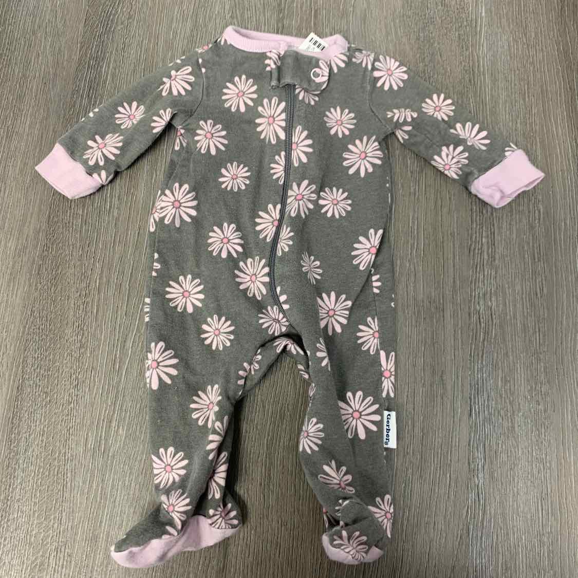 Size Preemie Gray/Pink Gerber Footy PJs