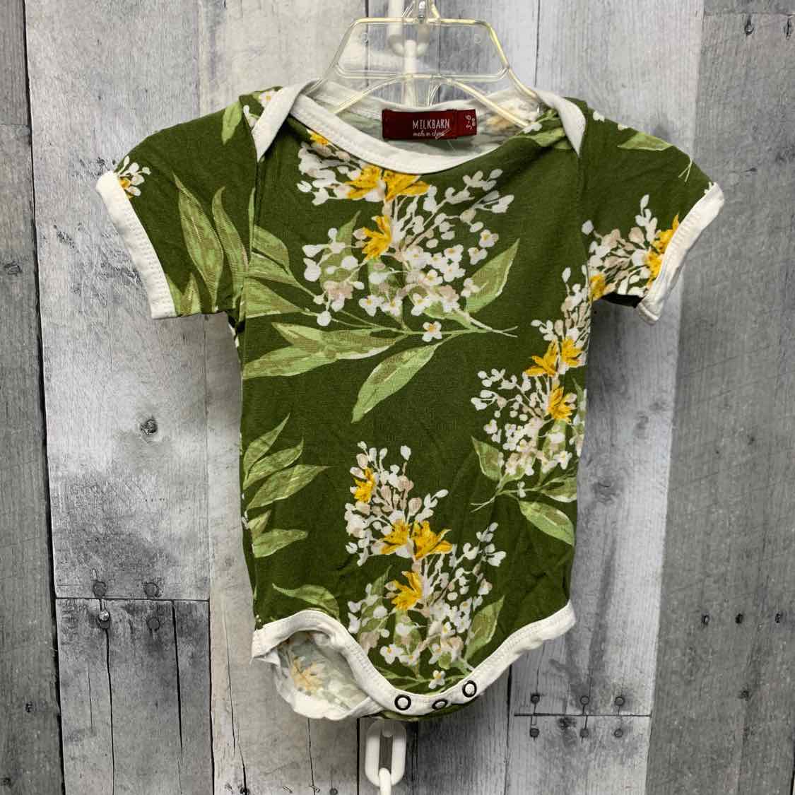 Size 3-6 Months Green Print Bamboo Bodysuit