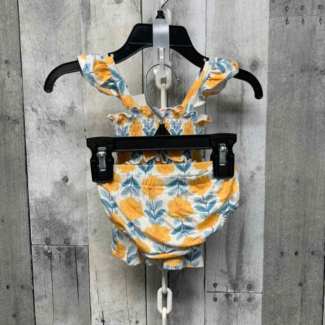 Size 0-3 Months White/Yellow Bamboo 2pc Dress