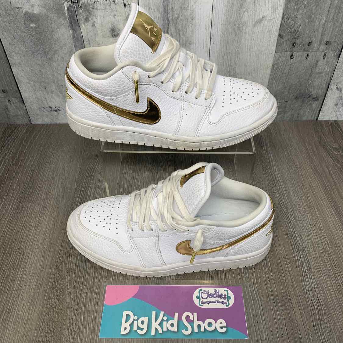 Size 6.5 White/Gold Sport Brand Sneakers