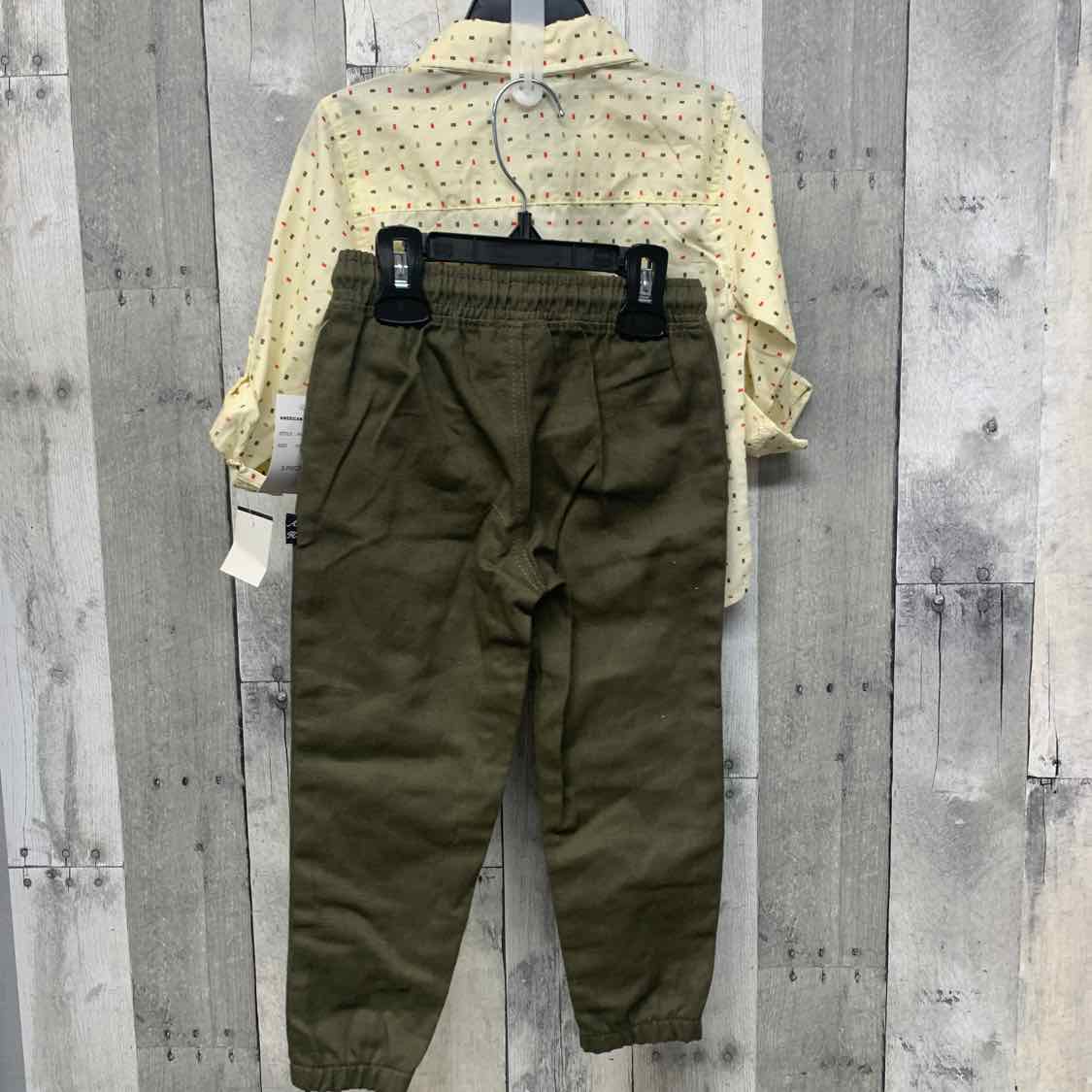 Size 3T Ivory/Green American Hawk Shirt/Pants