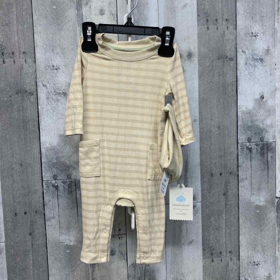 Size 0-3 Months Tan Striped Cloud Island Romper - OodlesCB