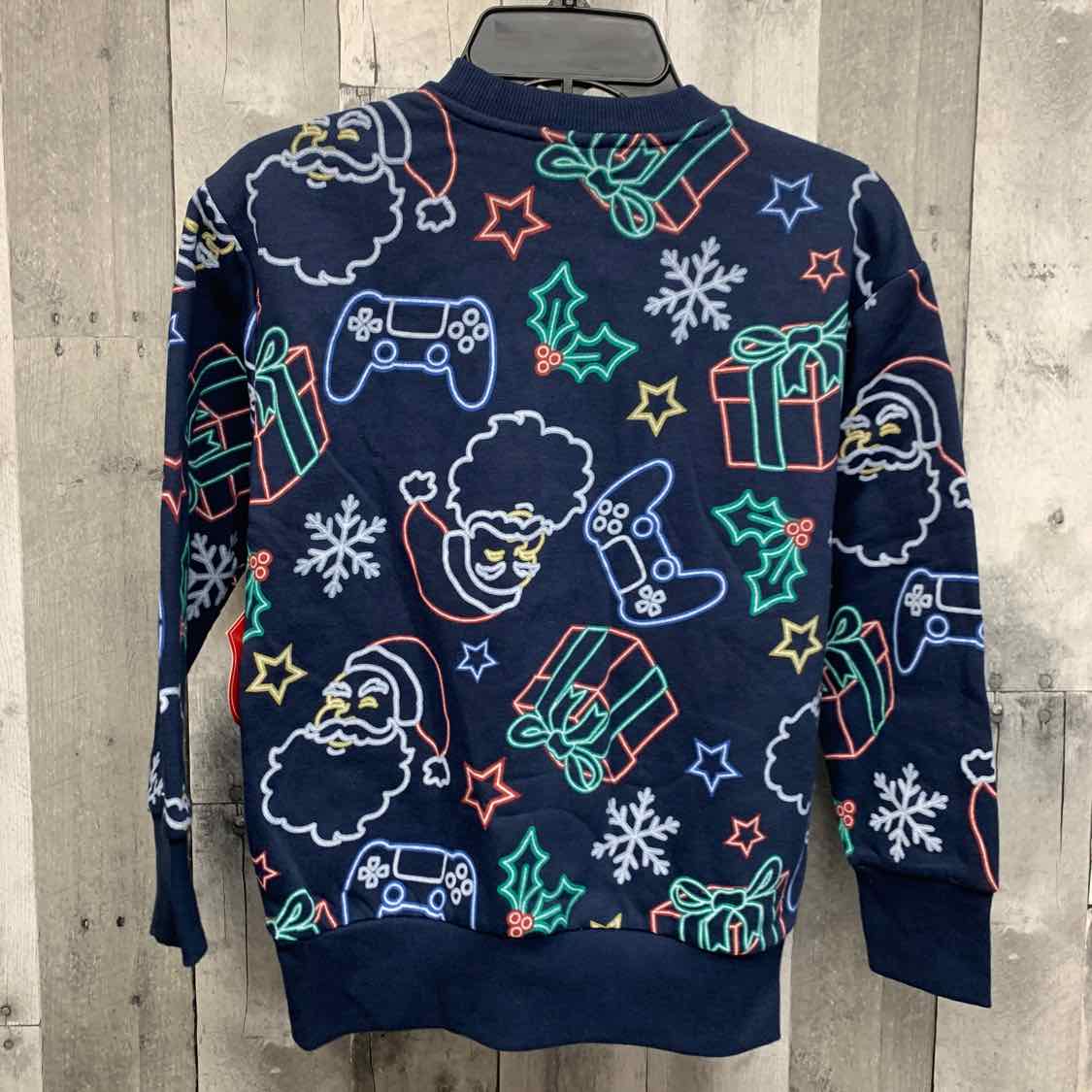 Size 8 Navy Print Holiday Brands Long Sleeve Shirt