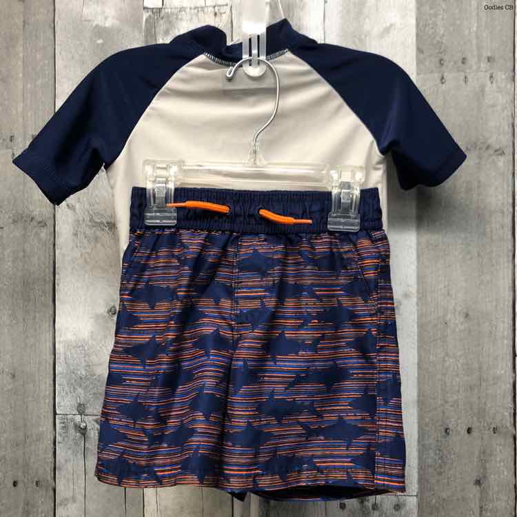 Size 2T White/Navy Eddie Bauer 2pc+ Swim Top/Trunks
