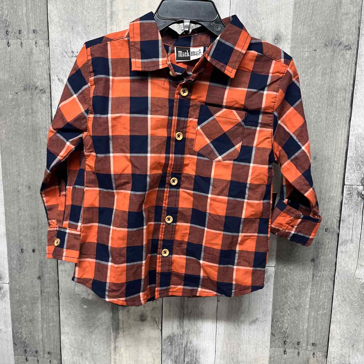 Size 2T Orange/Navy MickMack LS Button Up