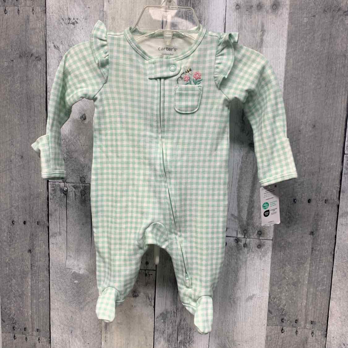 Size Newborn Green Print Carter's Footy PJs