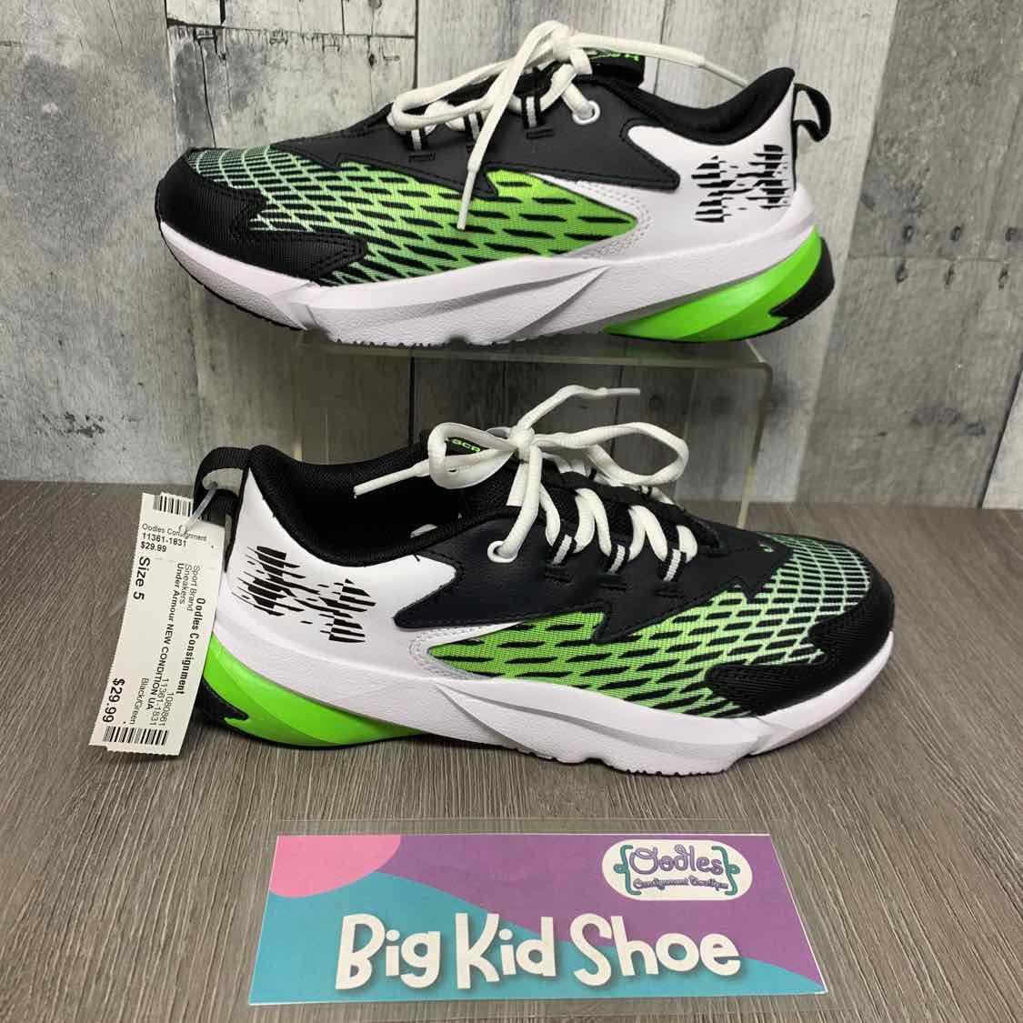 Size 5 Black/Green Sport Brand Sneakers