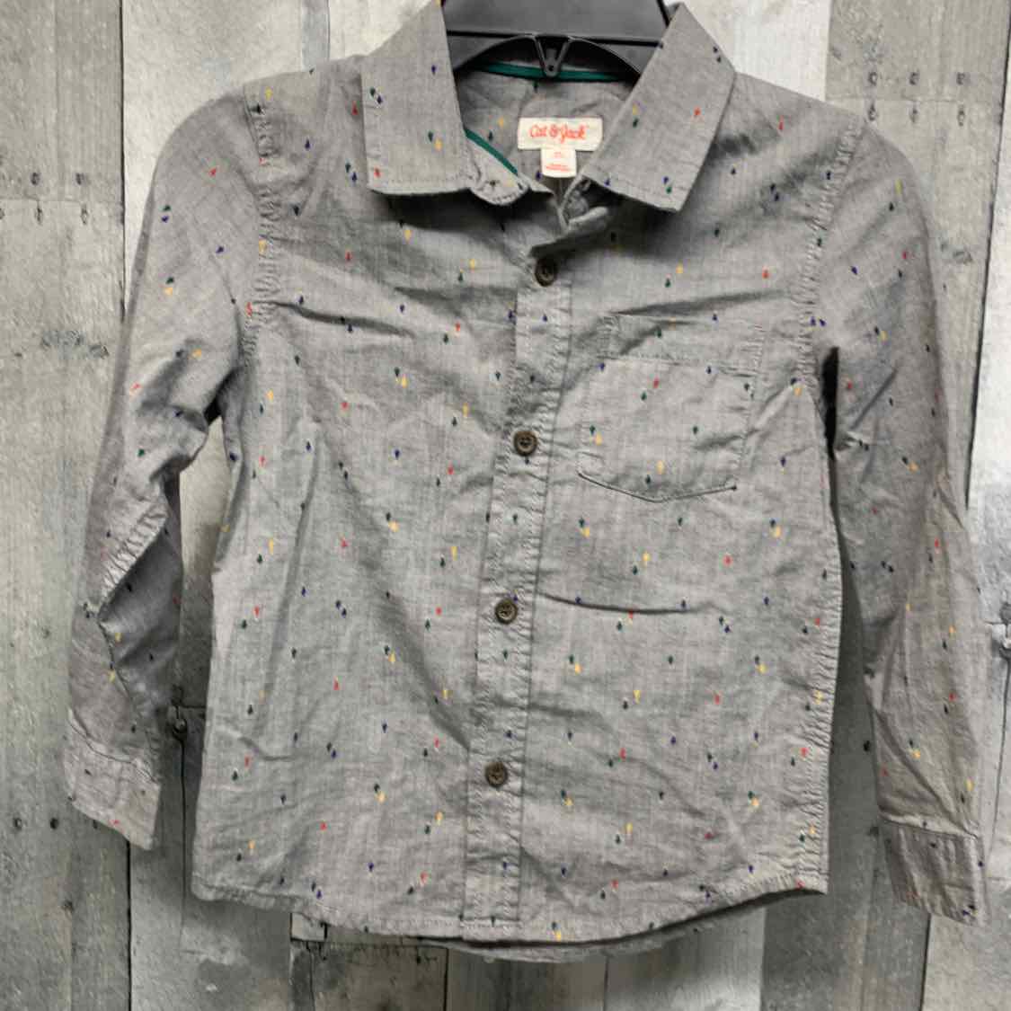 Size 5T Gray Print Cat & Jack LS Button Up
