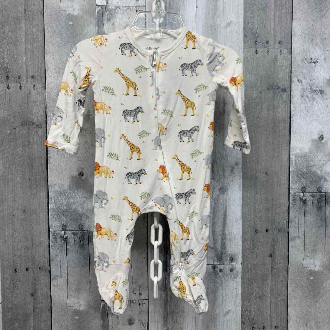 Size 3 Months White Animal Print Little Me Footy PJs