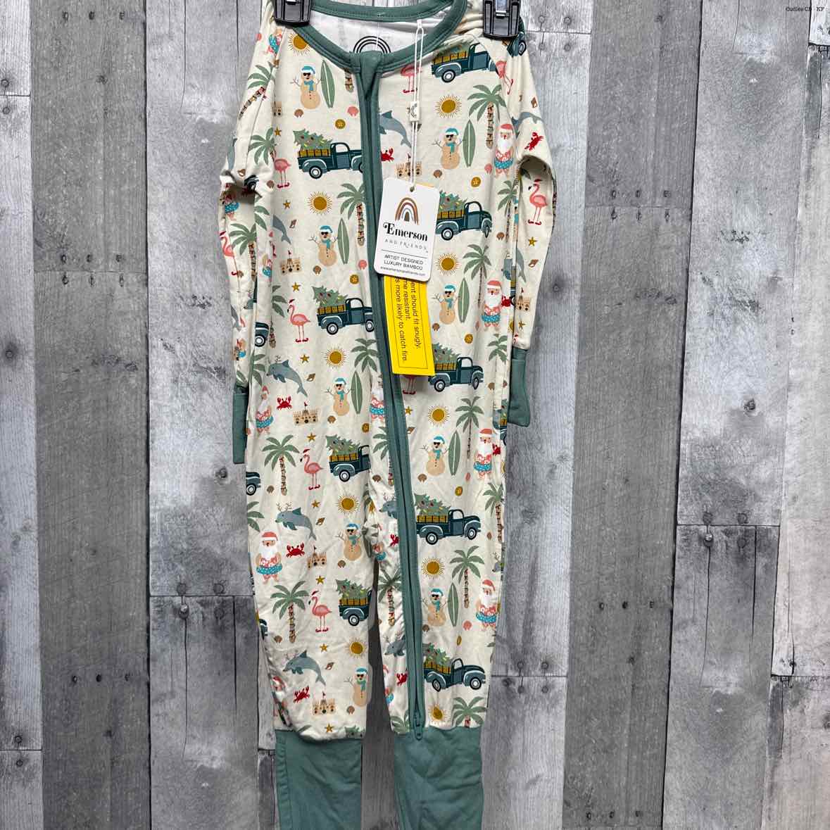 Size 18-24 Months Tan/Green Bamboo Footy PJs