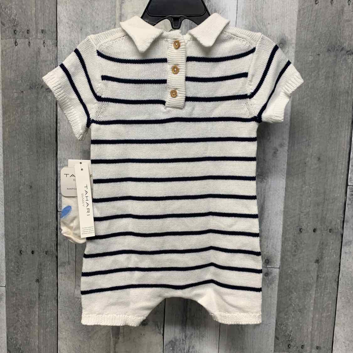 Size 12 Months White/Navy B Brand Romper - OodlesCB