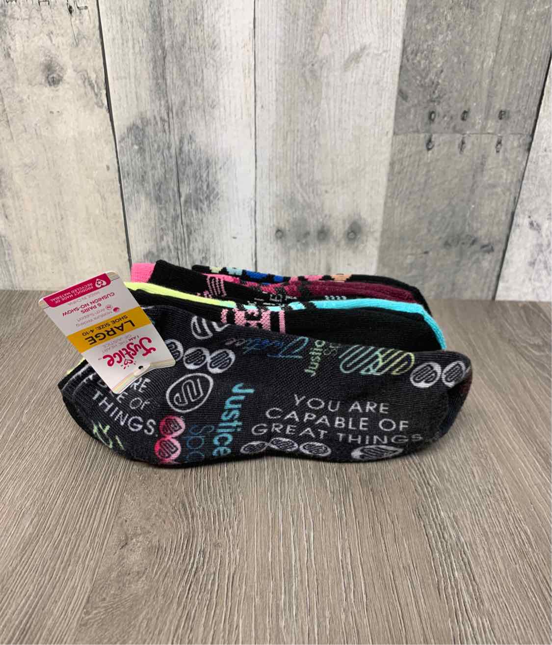 Size Large Black/Pink Justice Socks