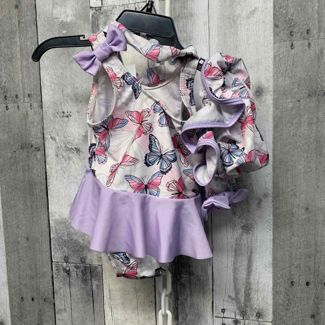 Size 12-18 Months White/Purple B Brand Swim Suit - 1pc