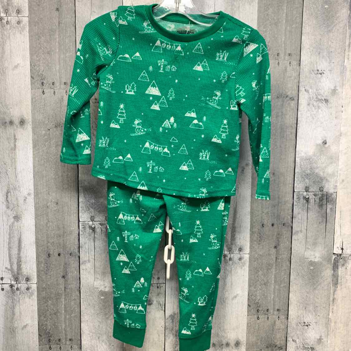 Size 4T Green Print Holiday Brands 2pc PJs
