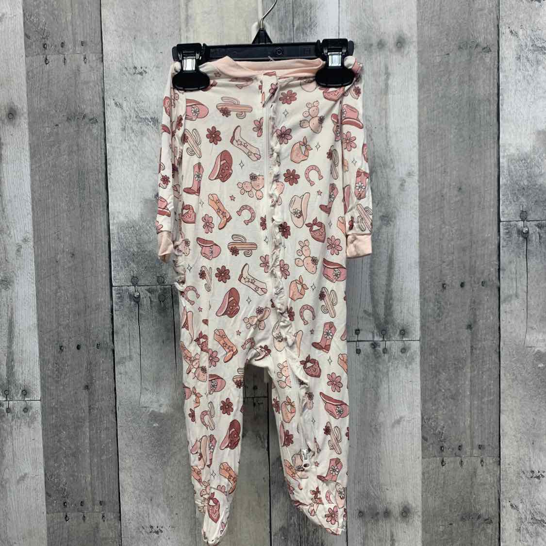 Size 0-3 Months White/Pink Bamboo Footy PJs