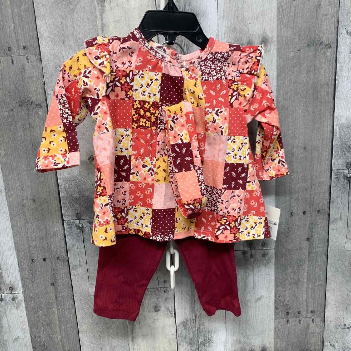Size 6 Months Burgundy/Pink Little Me Shirt/Leggings