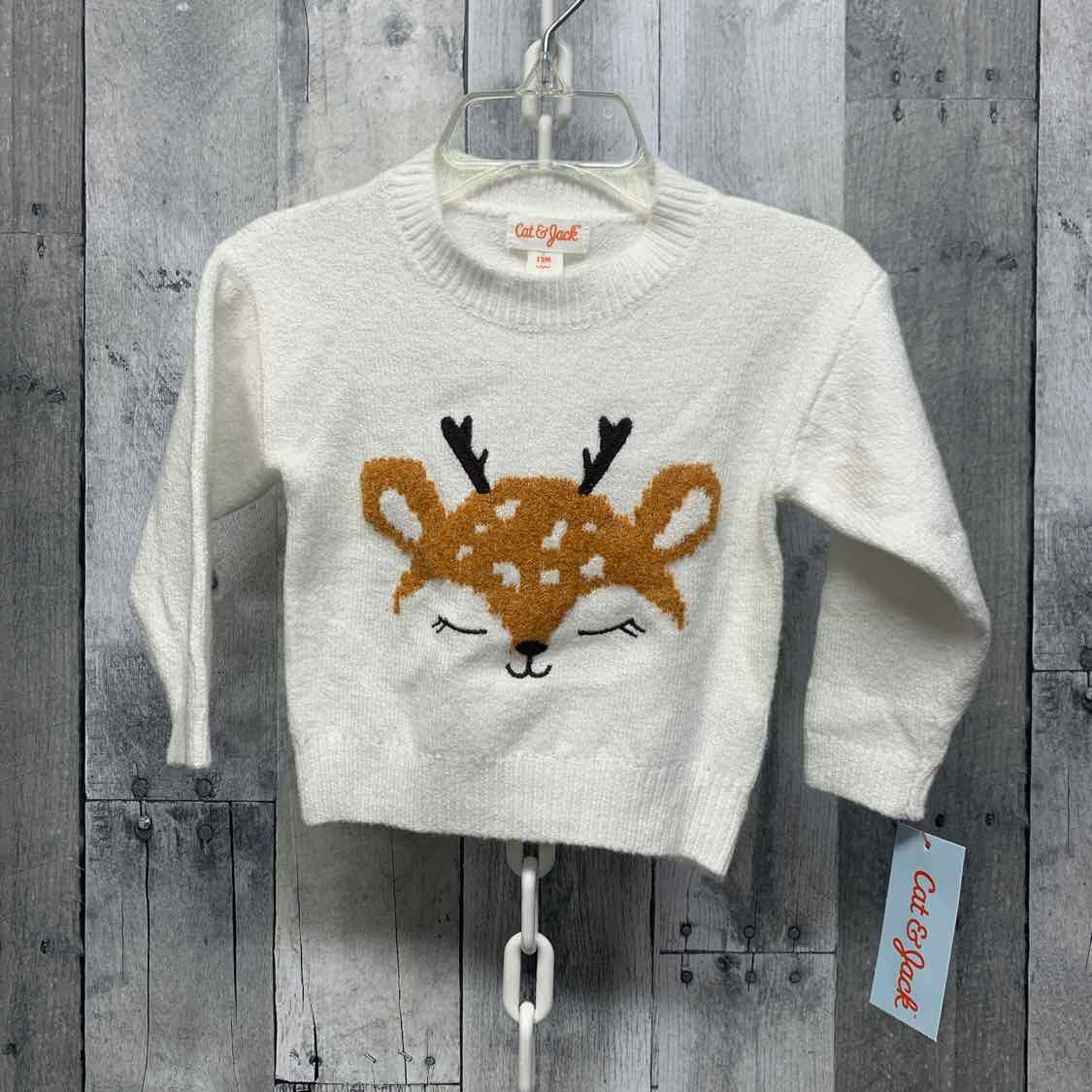 Size 12 Months White/Brown Cat & Jack Sweater - Outer