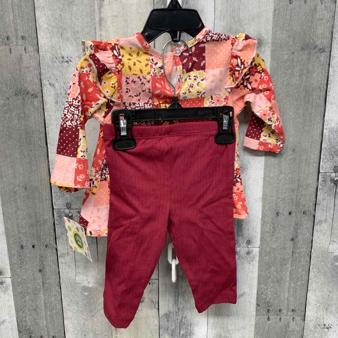 Size 6 Months Burgundy/Pink Little Me Shirt/Leggings
