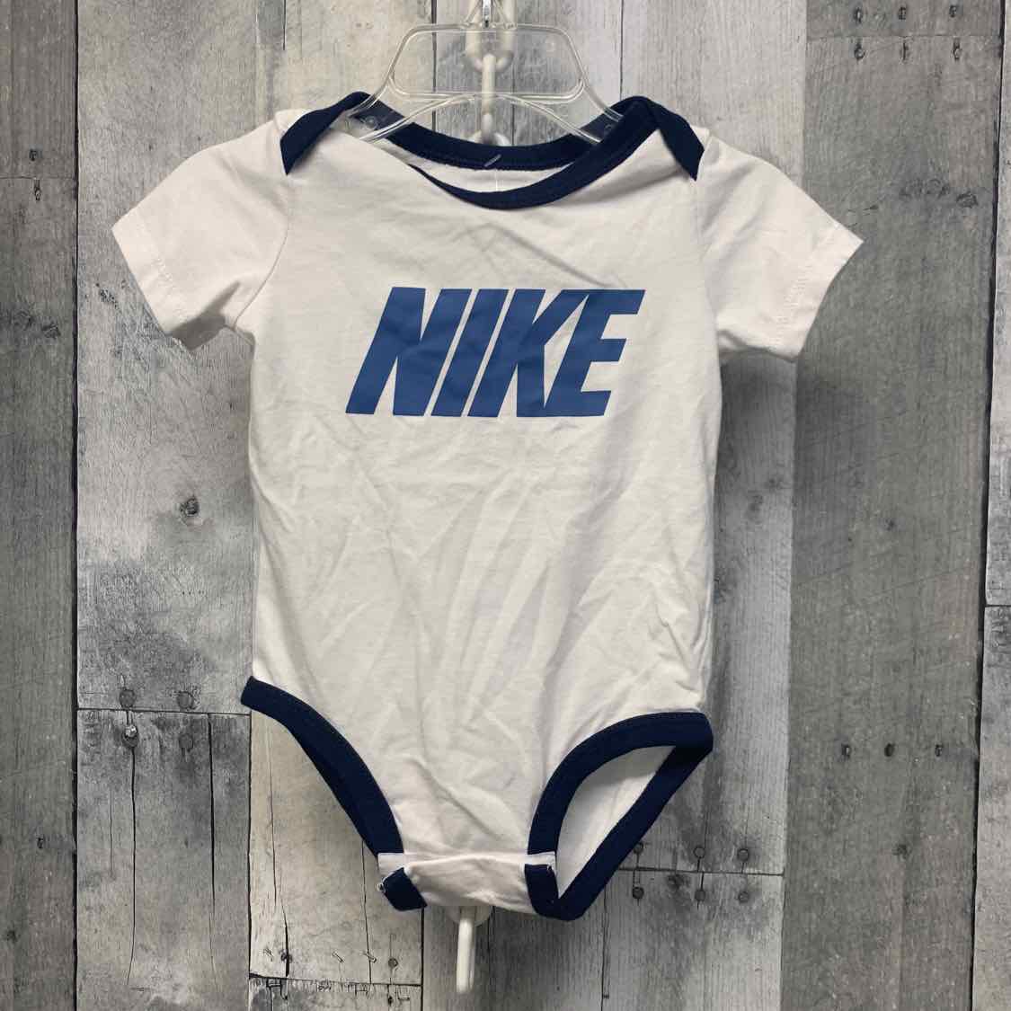 Size 9 Months White/Navy Sport Brand Bodysuit