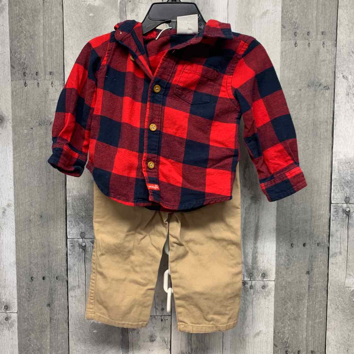 Size 12 Months Red/Tan Wrangler Shirt/Pants