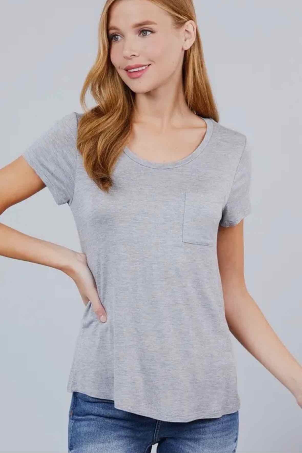 Short Sleeve Scoop Neck W/ Pocket Jersey Top